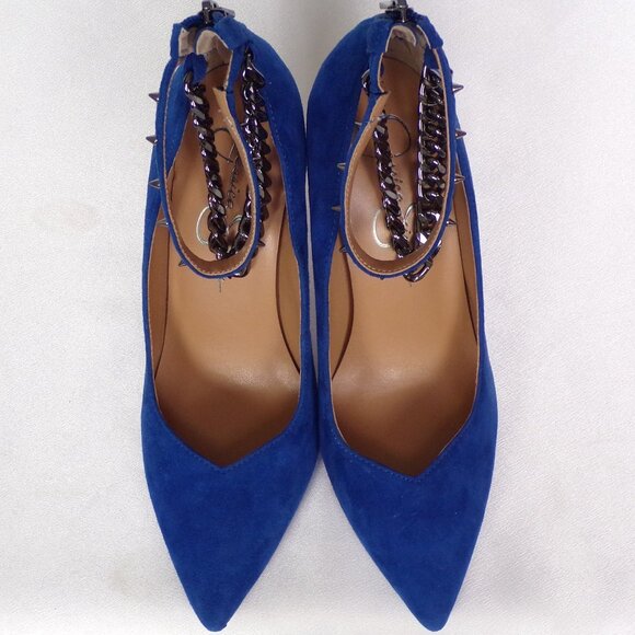 JESSICA SIMPSON 8M JS-WITNEE royal-blue suede ultra-high-heel point-toe pumps - Picture 11 of 16